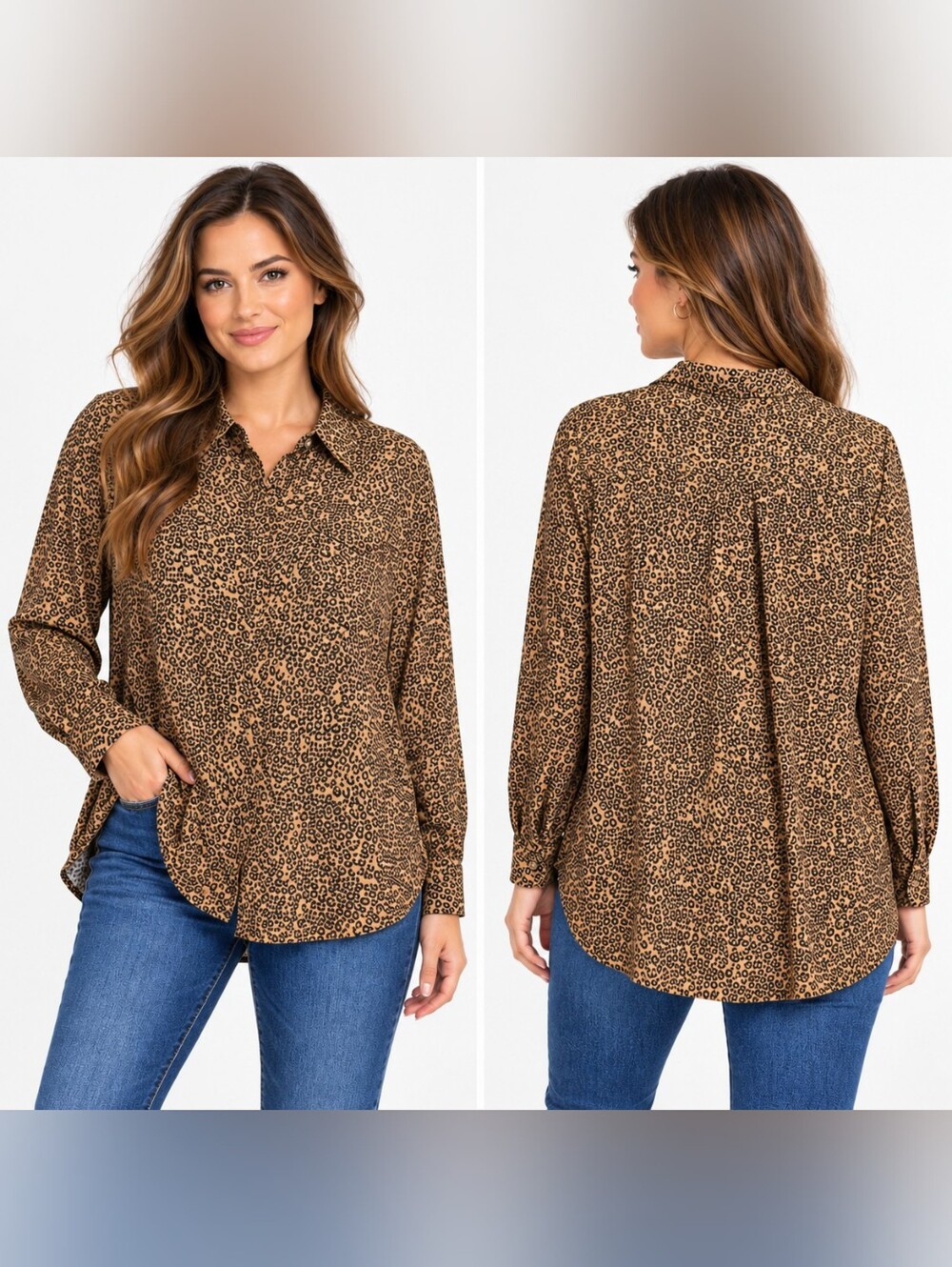 Goodthreads Button Up Shirt Womens Large Leopard Print Long Sleeves Blouse Top